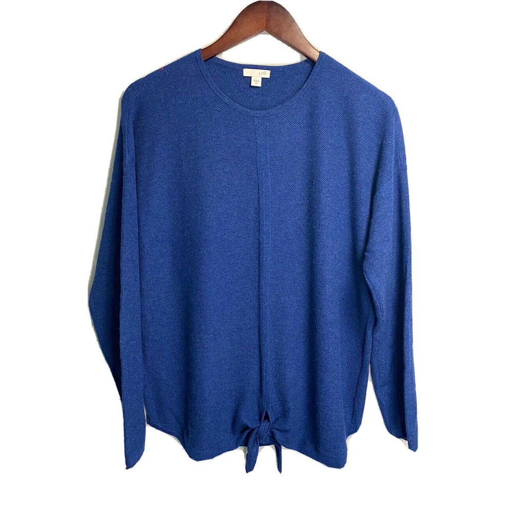 J. Jill Womens Front Tie‎ Sweater Pullover Cotton Long Sleeve Blue Size Medium